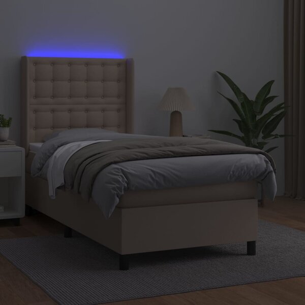 Box spring postel matrace a LED cappuccino 80x200 cm umělá kůže 3139354