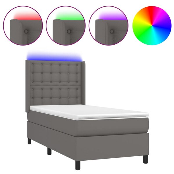 Box spring postel s matrací a LED šedá 80 x 200 cm umělá kůže 3139353