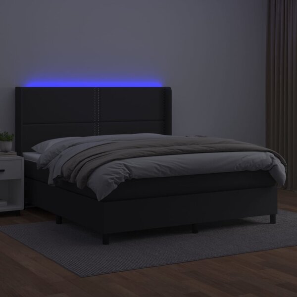 Box spring postel s matrací a LED černá 180x200 cm umělá kůže 3139337