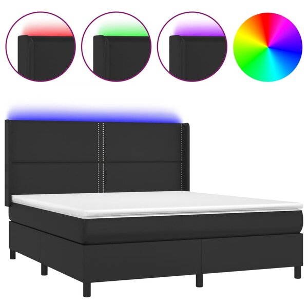 Box spring postel s matrací a LED černá 180x200 cm umělá kůže 3139337