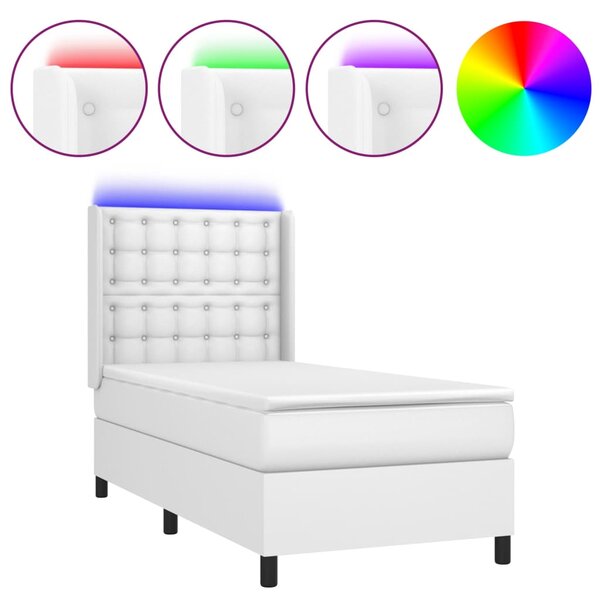 Box spring postel s matrací a LED bílá 80 x 200 cm umělá kůže 3139350