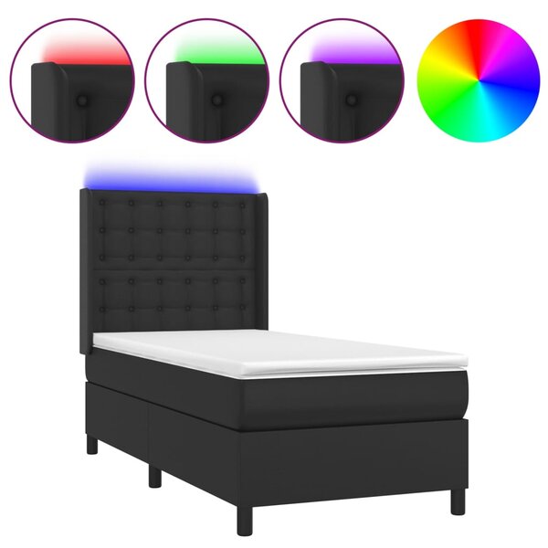 Box spring postel s matrací a LED černá 80 x 200 cm umělá kůže 3139349