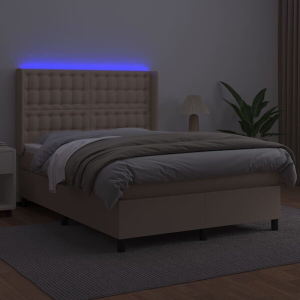 Box spring postel matrace a LED cappuccino 140x200cm umělá kůže 3139390