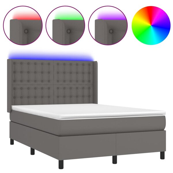 Box spring postel s matrací a LED šedá 140x190 cm umělá kůže 3139383