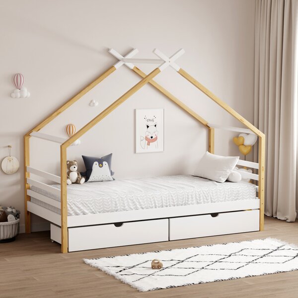 Montessori dětská postel 90 x 200 cm Thailandia 1 (bílá + přírodní) (s roštem) (s úl. prostorem)