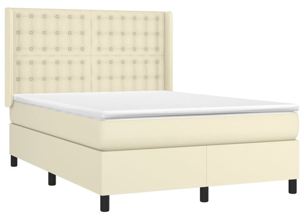 Box spring postel s matrací a LED krémová 140x190 cm umělá kůže 3139381
