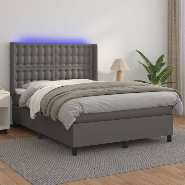 Box spring postel s matrací a LED šedá 140x190 cm umělá kůže 3139383