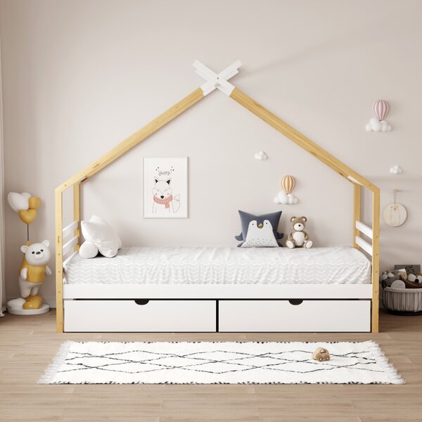 Montessori dětská postel 90 x 200 cm Thailandia 1 (bílá + přírodní) (s roštem) (s úl. prostorem)