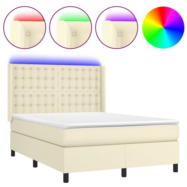 Box spring postel s matrací a LED krémová 140x190 cm umělá kůže 3139381