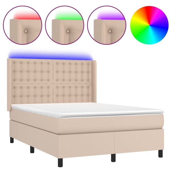 Box spring postel matrace a LED cappuccino 140x200cm umělá kůže 3139390