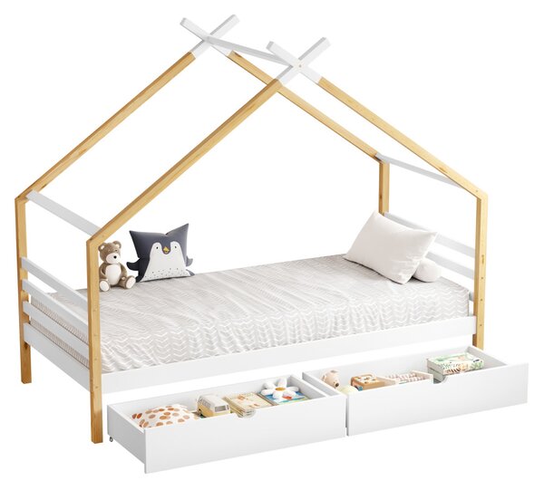 Montessori dětská postel 90 x 200 cm Thailandia 1 (bílá + přírodní) (s roštem) (s úl. prostorem)