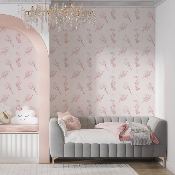 Tapety Ptáci v jemné růžové kresbě, Tapety zvířata, Tapety ptáci, a00656 : uwalls.cz