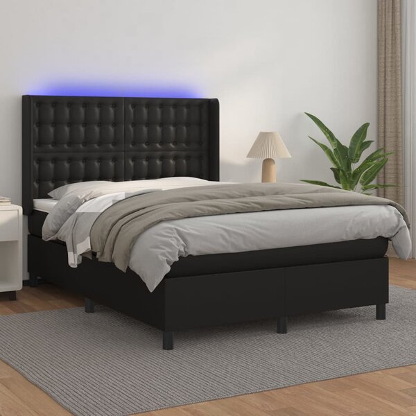 Box spring postel s matrací a LED černá 140 x 190 cm umělá kůže 3139379