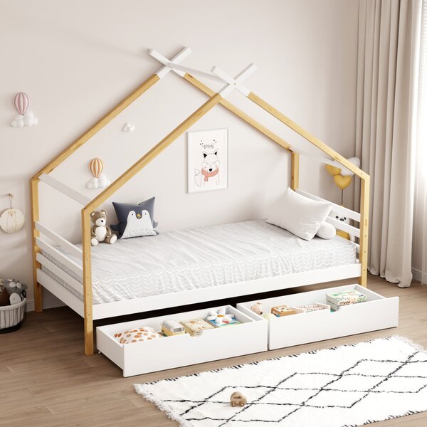 Montessori dětská postel 90 x 200 cm Thailandia 1 (bílá + přírodní) (s roštem) (s úl. prostorem)