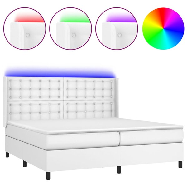 Box spring postel s matrací a LED bílá 200x200 cm umělá kůže 3139404