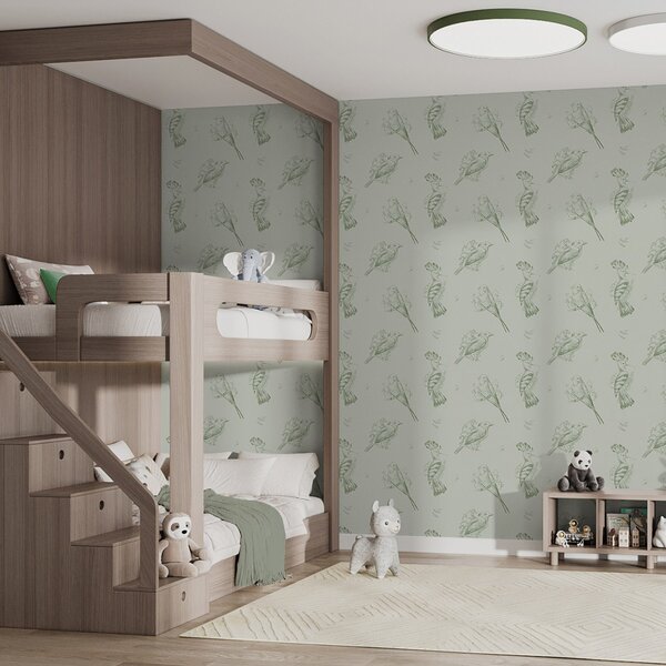 Tapety Ptačí toile: náčrtky ptáků na šedozeleném pozadí, Tapety zvířata, Tapety ptáci, a00656v1 : uwalls.cz