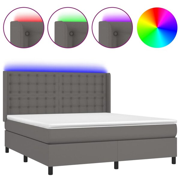 Box spring postel s matrací a LED šedá 160x200 cm umělá kůže 3139395