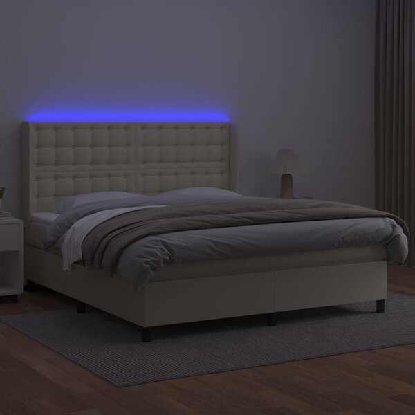 Box spring postel s matrací a LED krémová 160x200 cm umělá kůže 3139393
