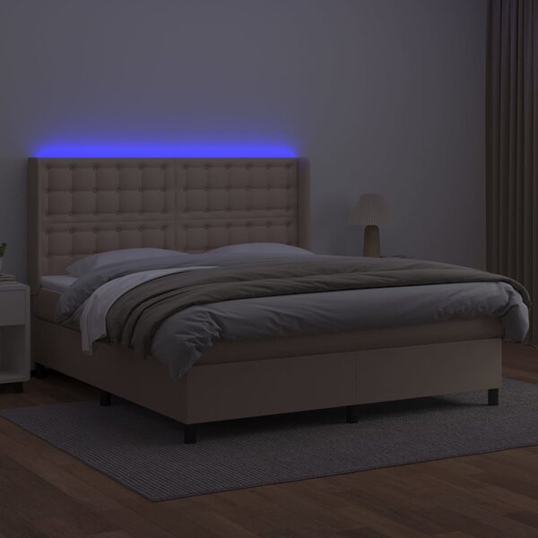 Box spring postel matrace a LED cappuccino 160x200cm umělá kůže 3139396