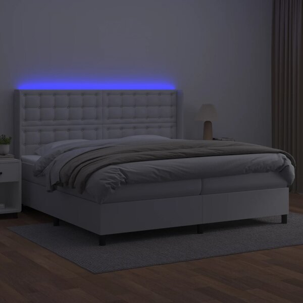 Box spring postel s matrací a LED bílá 200x200 cm umělá kůže 3139404