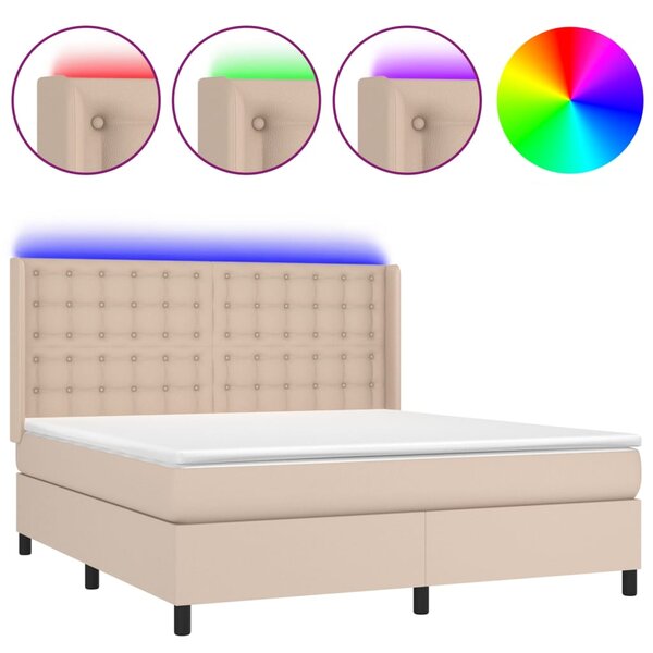 Box spring postel matrace a LED cappuccino 160x200cm umělá kůže 3139396
