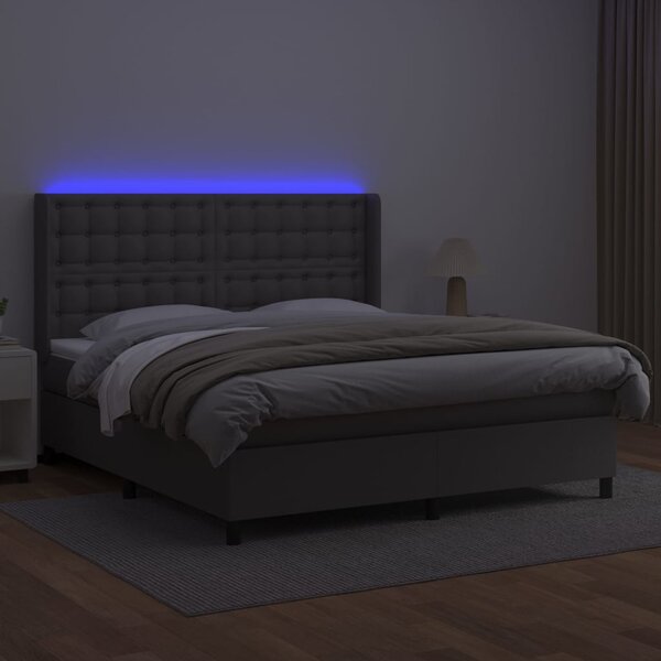 Box spring postel s matrací a LED šedá 160x200 cm umělá kůže 3139395