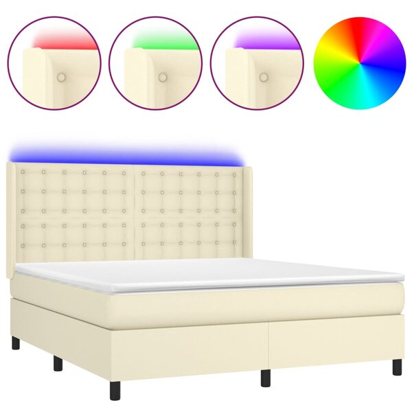 Box spring postel s matrací a LED krémová 160x200 cm umělá kůže 3139393