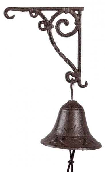Hnědo černý litinový nástěnný závěsný zvonek – 14x11x18 cm