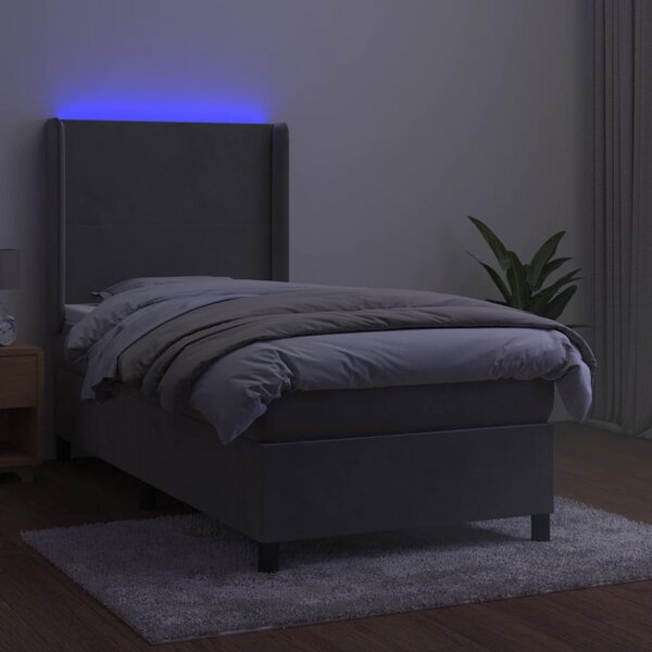Box spring postel s matrací a LED světle šedá 80 x 200 cm samet 3139409