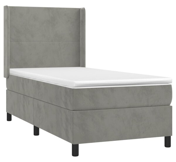 Box spring postel s matrací a LED světle šedá 80 x 200 cm samet 3139409