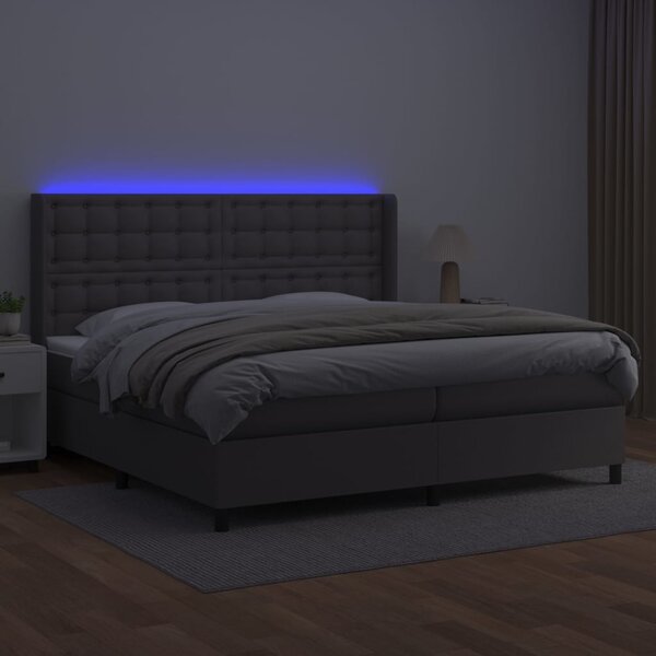 Box spring postel s matrací a LED šedá 200x200 cm umělá kůže 3139407