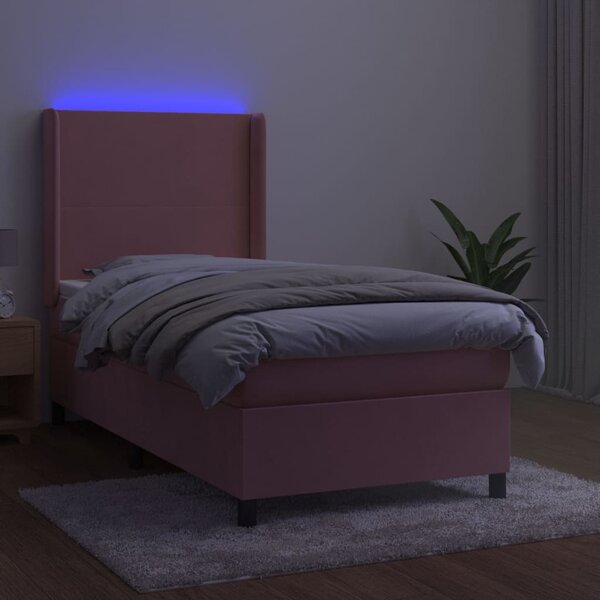 Box spring postel s matrací a LED růžová 80 x 200 cm samet 3139414