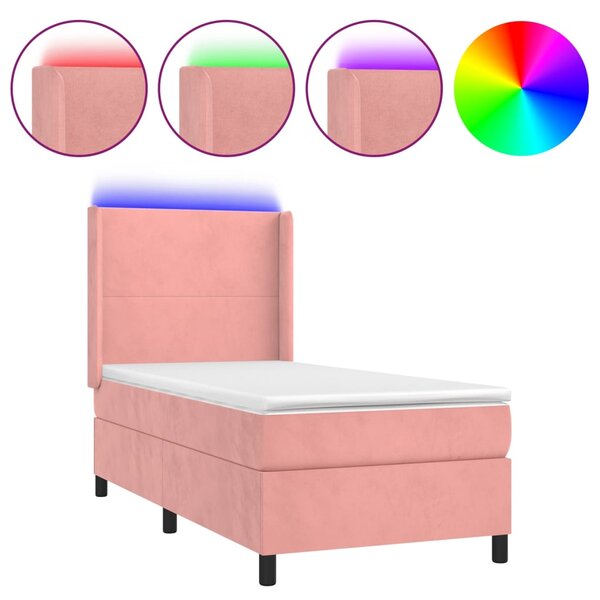 Box spring postel s matrací a LED růžová 80 x 200 cm samet 3139414