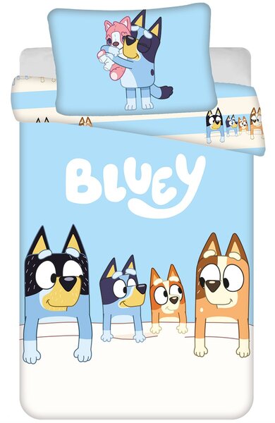 Povlečení do dětské postýlky Bluey - motiv Rodinka pod dekou - 100% bavlna - 100x135 cm + 40x60 cm