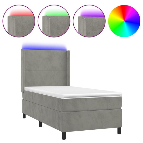 Box spring postel s matrací a LED světle šedá 80 x 200 cm samet 3139409