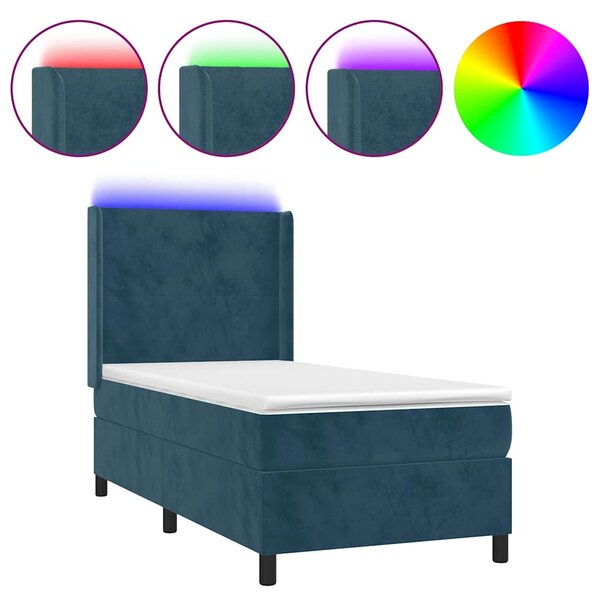 Box spring postel s matrací a LED tmavě modrá 90x190 cm samet 3139419