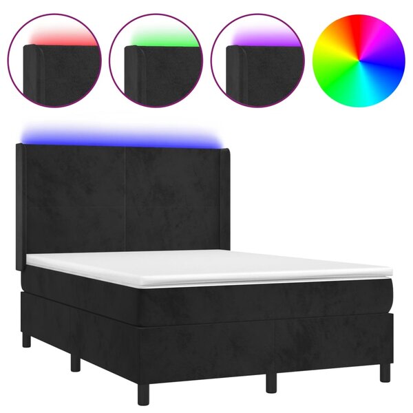 Box spring postel s matrací a LED černá 140x190 cm samet 3139441
