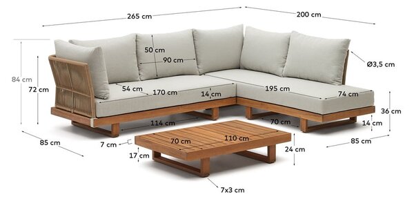 Zahradní lounge set z masivu akácie pro 5 v krémovo-přírodní barvě Raco – Kave Home