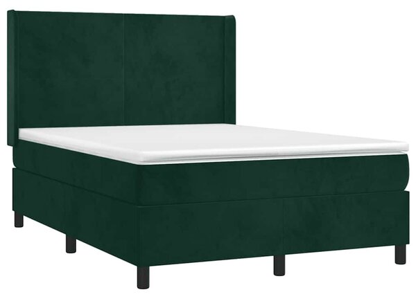 Box spring postel s matrací a LED tmavě zelená 140x190 cm samet 3139442