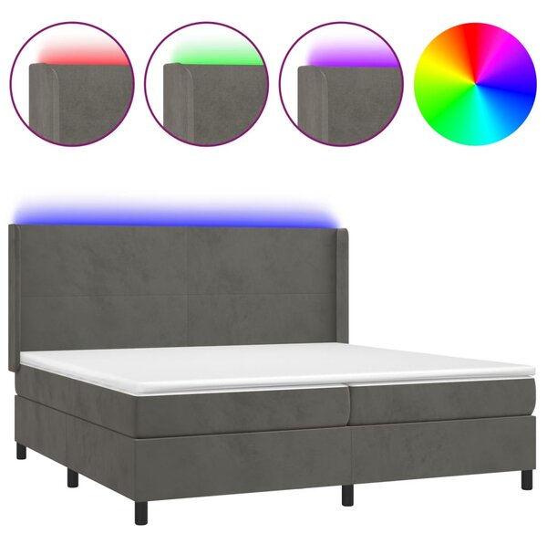 Box spring postel s matrací a LED tmavě šedá 200x200 cm samet 3139464