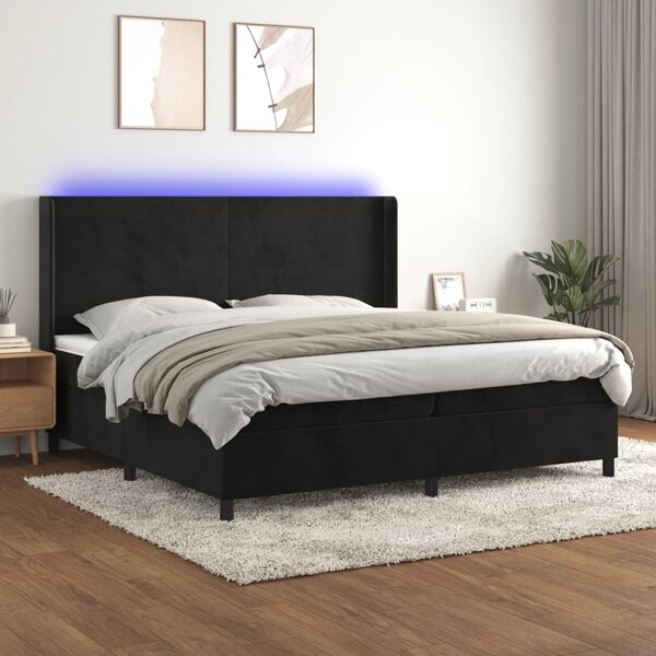 Box spring postel s matrací a LED černá 200x200 cm samet 3139465