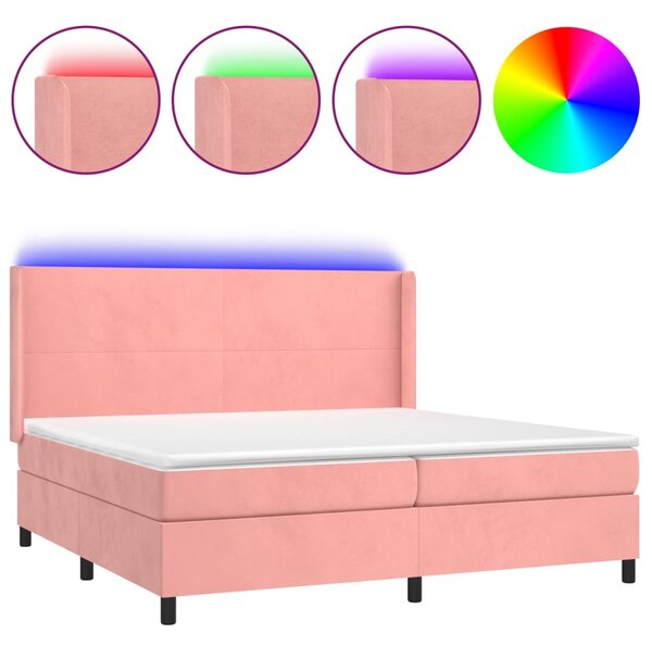 Box spring postel s matrací a LED růžová 200x200 cm samet 3139468