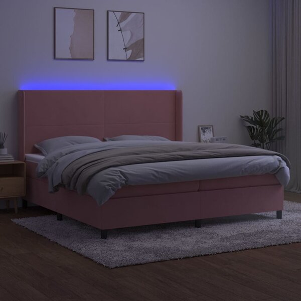 Box spring postel s matrací a LED růžová 200x200 cm samet 3139468