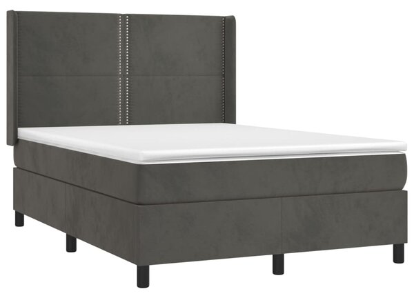 Box spring postel s matrací a LED tmavě šedá 140x200 cm samet 3139506