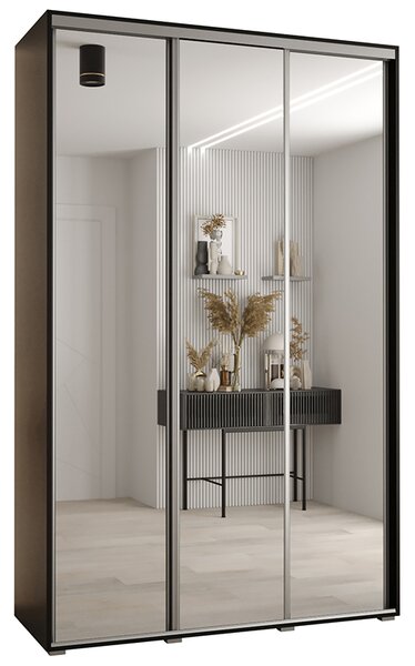 Šatní skříň DAVOS 2 posuvné zrcadlové dvěře, 150×235×45, Černá / stříbrné pojezdy