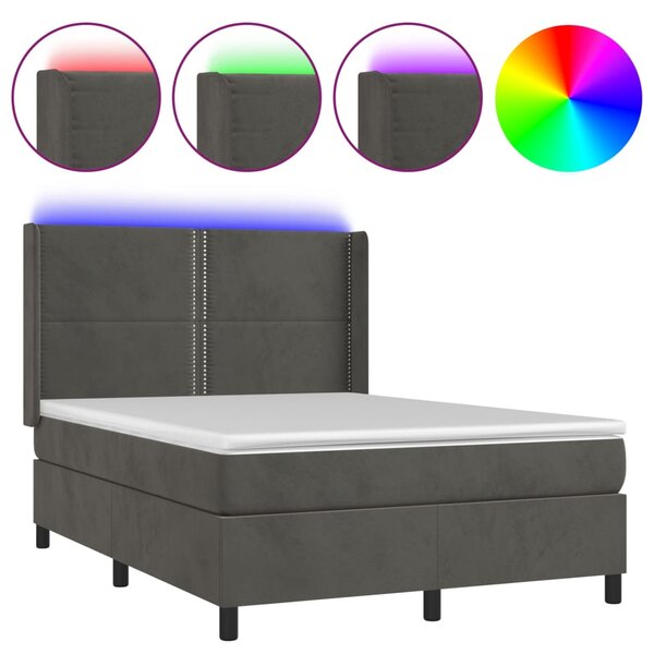 Box spring postel s matrací a LED tmavě šedá 140x200 cm samet 3139506