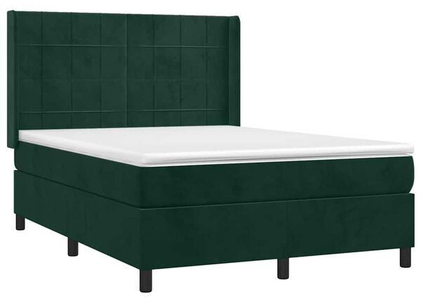 Box spring postel s matrací a LED tmavě zelená 140x190 cm samet 3139562