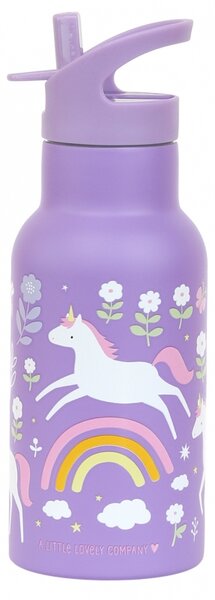 A Little Lovely Company - nerezová lahev na pití, 350 ml - jednorožci a duha