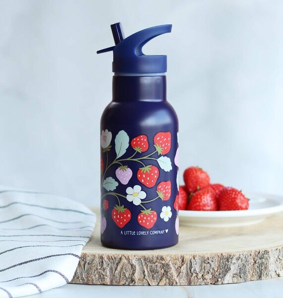 A Little Lovely Company - nerezová lahev na pití, 350 ml - jahody