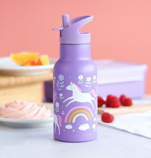 A Little Lovely Company - nerezová lahev na pití, 350 ml - jednorožci a duha